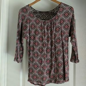 Purple tribal print top with lace open back